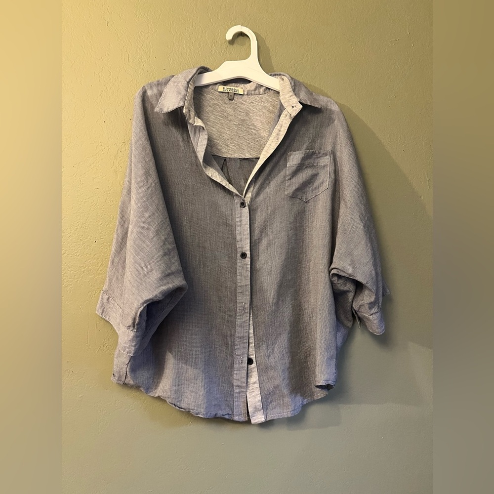 Blue short sleeve button down blouse